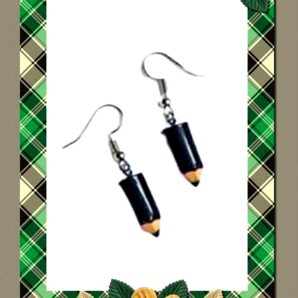 Women's Black Colored Pencil Drop Dangle Earrings